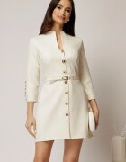  Rochie DY Fashion scurta ivoar cu inchidere cu nasturi si curea in talie