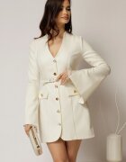  Rochie DY Fashion scurta ivoar cu maneci crapate cu dantela