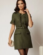  Rochie DY Fashion scurta kaki cu franjuri la maneci si pe bust