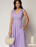  Rochie DY Fashion scurta lila din poplin cu funde pe umeri