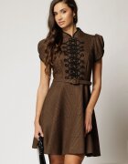  Rochie DY Fashion scurta maro in carouri cu broderie