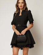  Rochie DY Fashion scurta neagra clos cu dantela la maneci si fusta