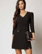  Rochie DY Fashion scurta neagra cu decolteu V si nasturi decorativi pe fusta