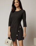  Rochie DY Fashion scurta neagra cu dungi si nasturi pe fusta