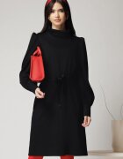  Rochie DY Fashion smart-casual din jerse neagra cu snur in talie