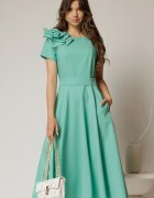  Rochie DY Fashion verde clos cu trandafir la umar si cordon detasabil