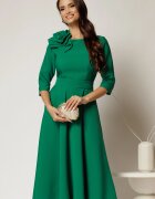  Rochie DY Fashion verde clos cu trandafir la umar si cordon detasabil