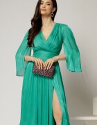  Rochie DY Fashion verde de ocazie din voal peliculizat cu maneci crapate