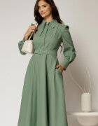  Rochie DY Fashion verde fistic din poplin cu guler dublu si curea in talie