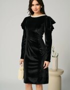  Rochie Ella Collection Linda eleganta din catifea neagra cu perle la decolteu