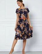  Rochie Flori bleumarin cu flori orange