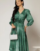  Rochie Gina midi verde din voal cu sidef in clos