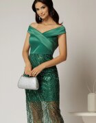  Rochie Joanna verde de ocazie din tafta si paiete