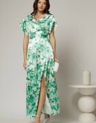  Rochie lunga de ocazie din satin cu imprimeuri verzi