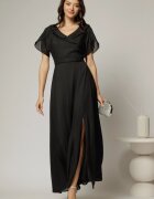  Rochie lunga de ocazie neagra din voal sidefat