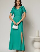  Rochie lunga de ocazie verde din voal sidefat