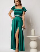 Rochie lunga Derya verde din tafta de ocazie