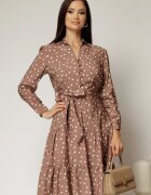  Rochie maro midi din viscoza si imprimeu cu buline