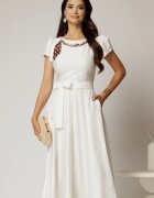  Rochie midi alba din rayon cu lantisor cu esarfa la decolteu