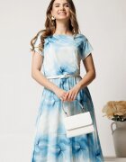  Rochie midi bleu cu imprimeu alb din lycra in clos