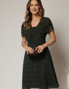  Rochie midi bleumarin din voal cu buline si maneci scurte petrecute