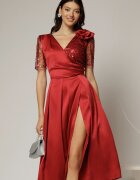  Rochie midi bordo de ocazie din tafta si paiete