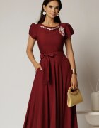  Rochie midi bordo din rayon cu lantisor cu esarfa la decolteu