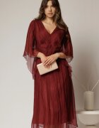  Rochie midi caramizie din matase clos si decolteu V