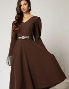  Rochie midi clos maro cu cordon detasabil cu aplicatii