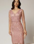  Rochie midi conica roz din tull cu paiete
