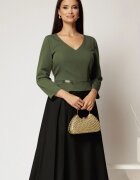  Rochie midi de zi neagra cu bust kaki cu adaos de lana si viscoza