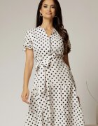  Rochie midi din viscoza alba cu buline de vara
