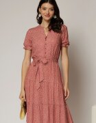  Rochie midi din viscoza caramizie cu imprimeu alb
