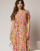  Rochie midi din viscoza cu imprimeu floral roz oranj