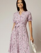  Rochie midi din viscoza lila cu imprimeuri de vara
