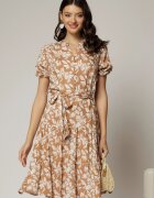  Rochie midi din viscoza maro cu imprimeu alb