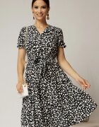  Rochie midi din viscoza neagra cu imprimeu alb