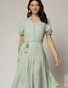  Rochie midi din viscoza verde fistic cu imprimeu alb