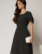  Rochie midi din voal neagra cu buline si volanase la maneci