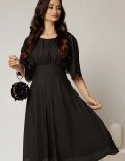  Rochie midi din voal negru cu maneci scurte lejere