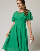  Rochie midi din voal verde cu maneci evazate si decolteu adanc