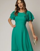  Rochie midi din voal verde si volanase la maneci