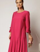  Rochie midi fucsia cu croi drept si pliuri la baza fustei