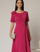  Rochie midi magenta cu funda la umar si croi in clini