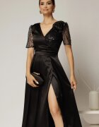  Rochie midi neagra de ocazie din tafta si paiete