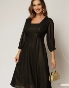 Rochie midi neagra de ocazie din voal cu pelicula