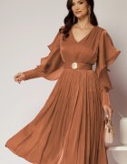  Rochie midi roz coniac de ocazie din voal peliculizat cu cordon detasabil