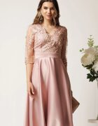  Rochie midi roz din tafta in clos cu dantela la bust - Ella Collection Inna