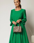  Rochie midi verde cu croi drept si pliuri la baza fustei