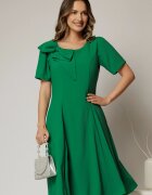  Rochie midi verde cu funda la umar si croi in clini
